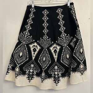 Black and Off White Indian Block-print Cotton Skirt, size Medium